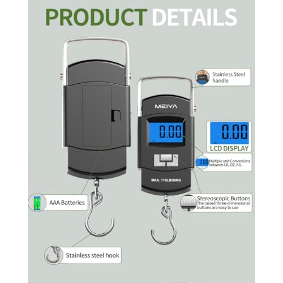 Fish Scale 110lb/50kg Digital  - مراجعة Fishing Hook Stainless Steel وسعره