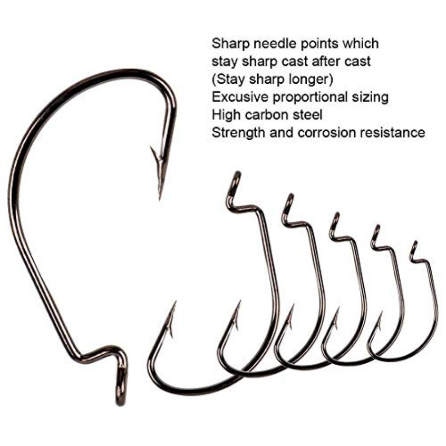 Offset Shank Worm Hooks High C - مراجعة Fishing Hook Weedless وسعره