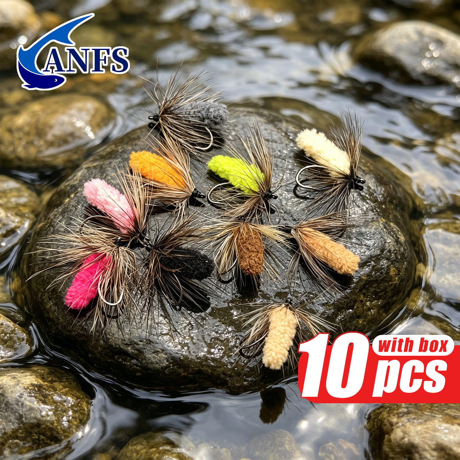ANFS 10pcs Mop Fly Assorted Co - مراجعة Fishing Hook Assortment وسعره